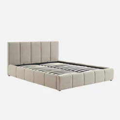 sweeek Letto contenitore con rete a doghe e testiera 160x200cm, bouclé
