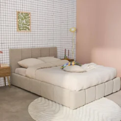 sweeek Letto contenitore con rete a doghe e testiera 160x200cm, bouclé