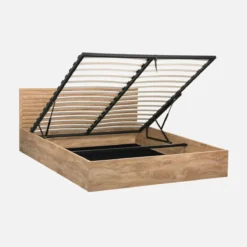 sweeek Letto contenitore con rete a doghe e testiera 160x200cm decorazione legno