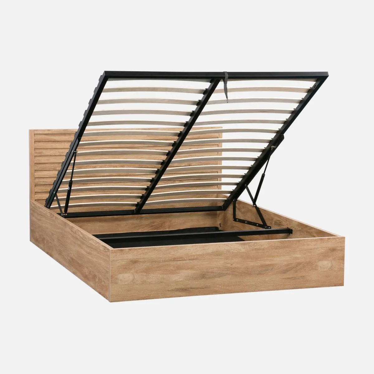 sweeek Letto contenitore con rete a doghe e testiera 140x190cm decorazione legno