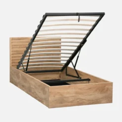 sweeek Letto contenitore con rete a doghe e testiera 90x190cm decorazione legno