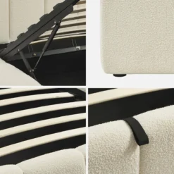 sweeek Letto contenitore con rete a doghe e testiera 90x190cm imbottito bouclé