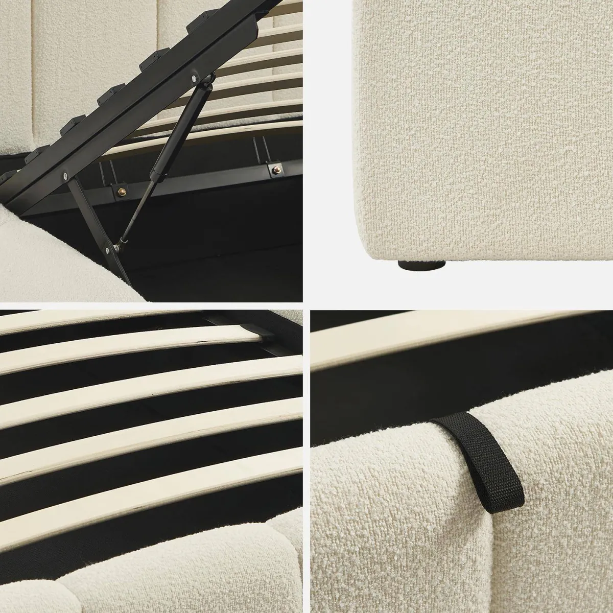 sweeek Letto contenitore con rete a doghe e testiera 90x190cm imbottito bouclé