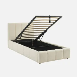 sweeek Letto contenitore con rete a doghe e testiera 90x190cm imbottito bouclé