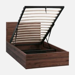 Letto contenitore con rete a doghe e testiera 90x190cm decorazione legno
