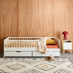 sweeek Letto nido per bambini 190cm in pino naturale con rete a doghe e cassetti,