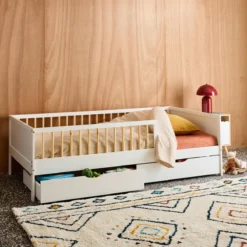sweeek Letto nido per bambini 190cm in pino naturale con rete a doghe e cassetti,
