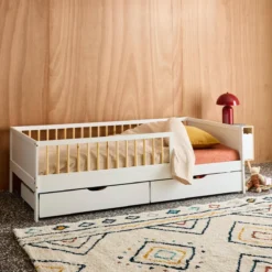 sweeek Letto nido per bambini 190cm in pino naturale con rete a doghe e cassetti,