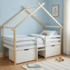 sweeek Letto per bambini 90 x 190 cm in legno di pino con rete a doghe inclusa e 2 cassetti