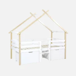 sweeek Letto per bambini 90 x 190 cm in legno di pino con rete a doghe inclusa e 2 cassetti