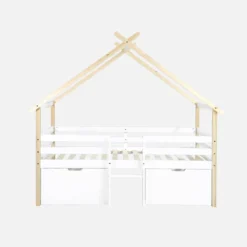 sweeek Letto per bambini 90 x 190 cm in legno di pino con rete a doghe inclusa e 2 cassetti