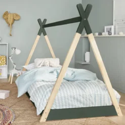 Letto tenda per bambini 190cm pino naturale, base inclusa