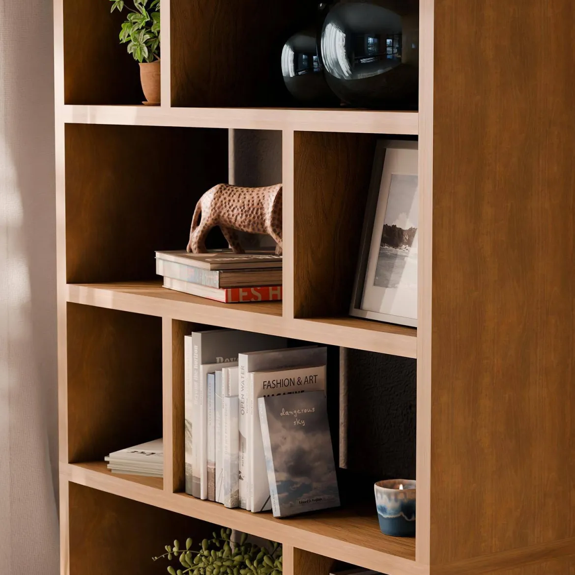 Libreria asimmetrica a 5 livelli con 10 scomparti