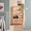 sweeek Libreria con canna ed effetto legno, 3 livelli, 2 ante