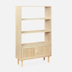 sweeek Libreria con canna ed effetto legno, 3 livelli, 2 ante