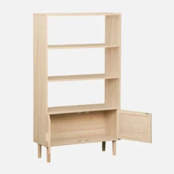 sweeek Libreria con canna ed effetto legno, 3 livelli, 2 ante