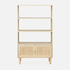 sweeek Libreria con canna ed effetto legno, 3 livelli, 2 ante