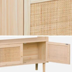 sweeek Libreria con canna ed effetto legno, 3 livelli, 2 ante