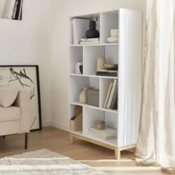 sweeek Libreria effetto legno con gambe in legno e 4 ripiani