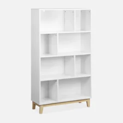 sweeek Libreria effetto legno con gambe in legno e 4 ripiani