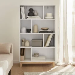 sweeek Libreria effetto legno con gambe in legno e 4 ripiani