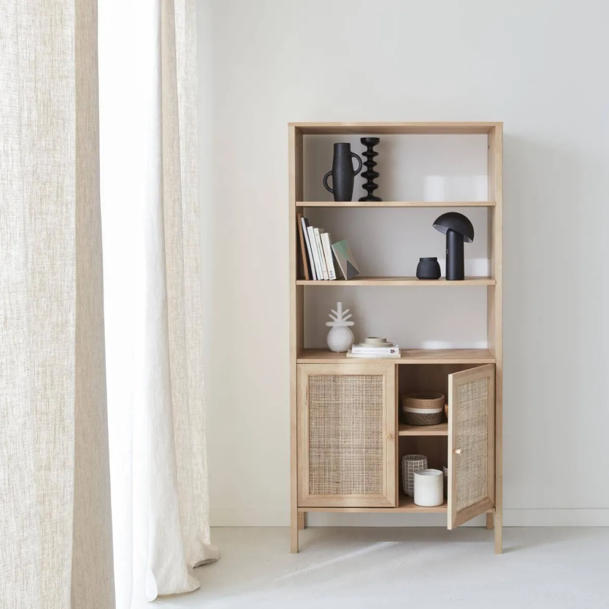 sweeek Libreria effetto legno e canna, 4 livelli