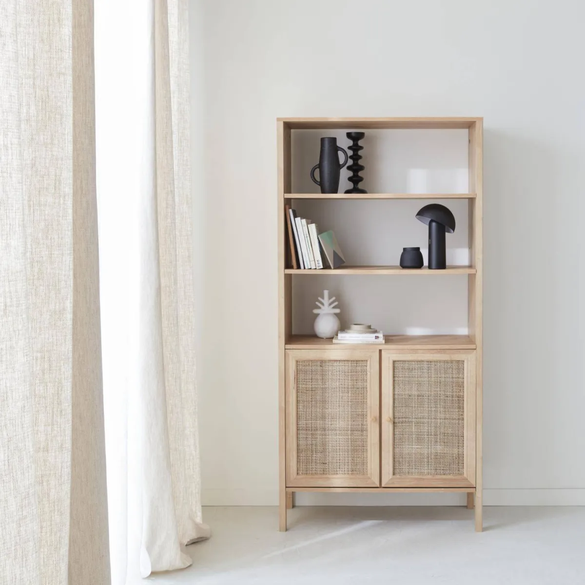 sweeek Libreria effetto legno e canna, 4 livelli