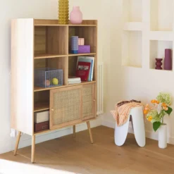 sweeek Libreria effetto legno e canna da zucchero a 5 ripiani