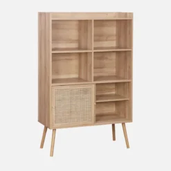 sweeek Libreria effetto legno e canna da zucchero a 5 ripiani