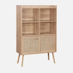 sweeek Libreria effetto legno e canna da zucchero a 5 ripiani
