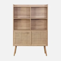 sweeek Libreria effetto legno e canna da zucchero a 5 ripiani