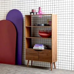 sweeek Libreria effetto noce, 2 ante e 3 livelli