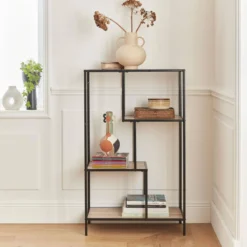 sweeek Libreria industriale in metallo ed effetto legno, 4 livelli