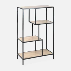 sweeek Libreria industriale in metallo ed effetto legno, 4 livelli