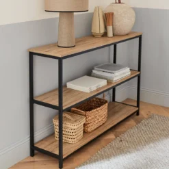 sweeek Libreria industriale in metallo e effetto legno, 3 livelli, 120cm