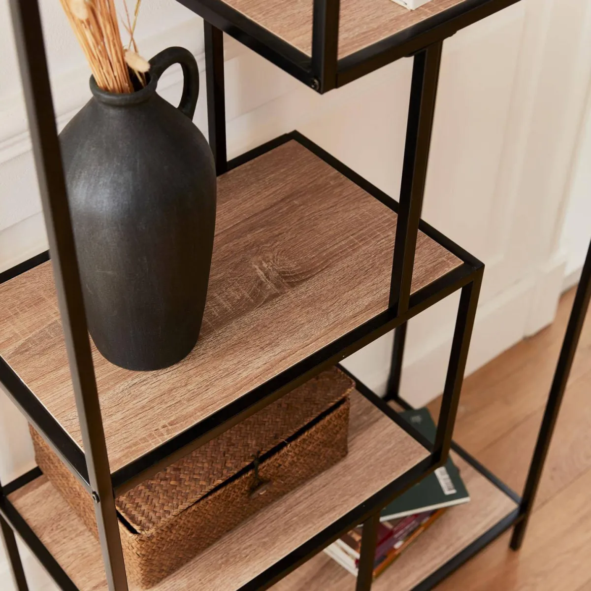 sweeek Libreria industriale in metallo e legno, 6 livelli