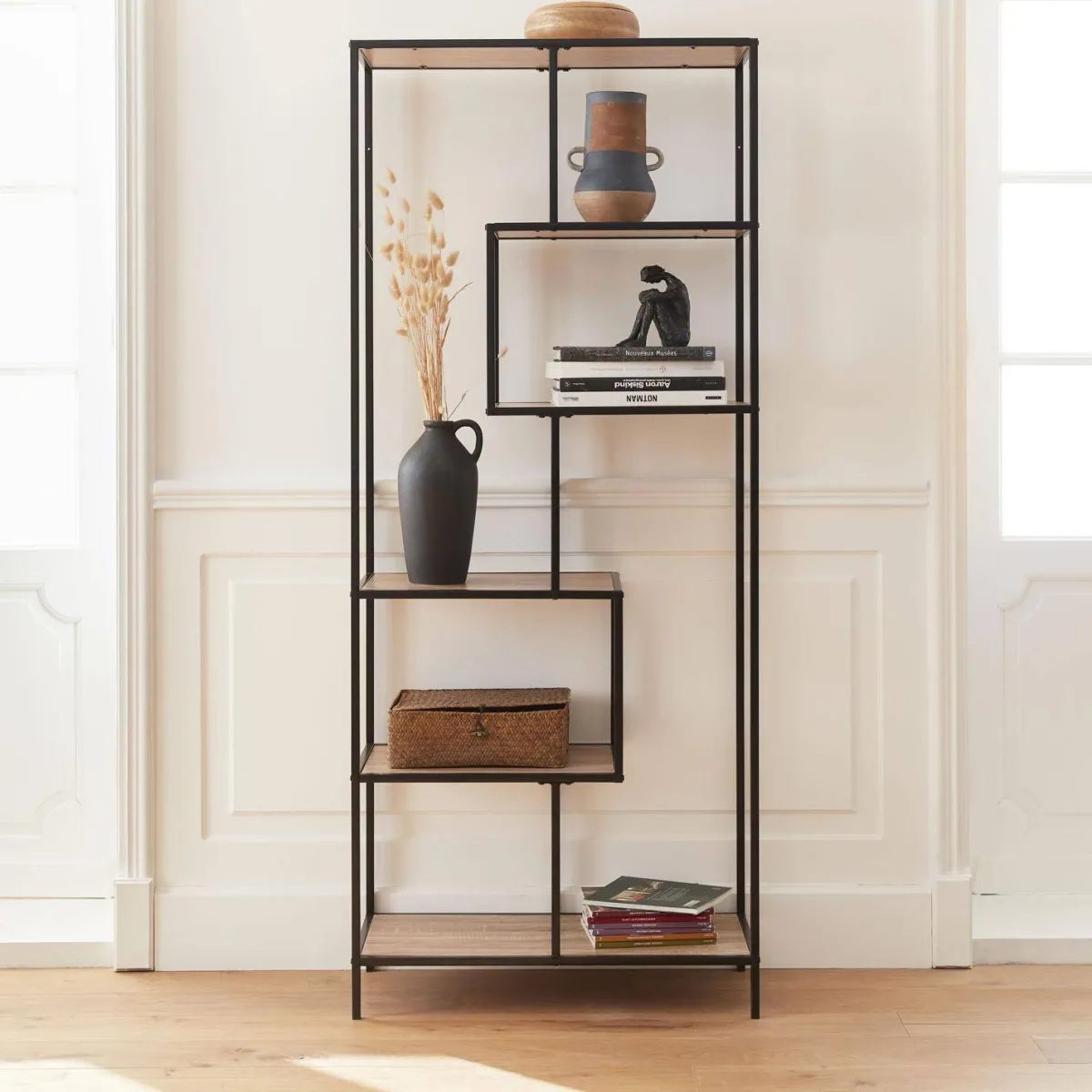 sweeek Libreria industriale in metallo e legno, 6 livelli