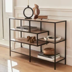 sweeek Libreria industriale in metallo ed effetto legno, 5 livelli