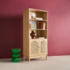 sweeek Libreria in legno e cannucciato con 2 ante a 4 livelli
