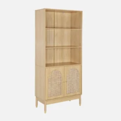 sweeek Libreria in legno e cannucciato con 2 ante a 4 livelli