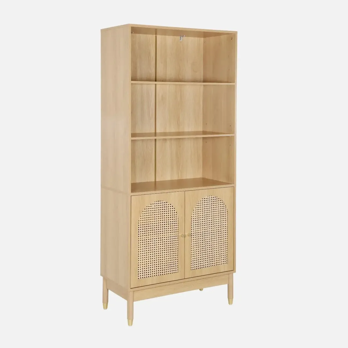 sweeek Libreria in legno e cannucciato con 2 ante a 4 livelli