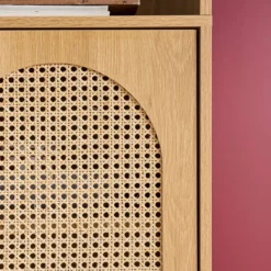 sweeek Libreria in legno e cannucciato con 2 ante a 4 livelli