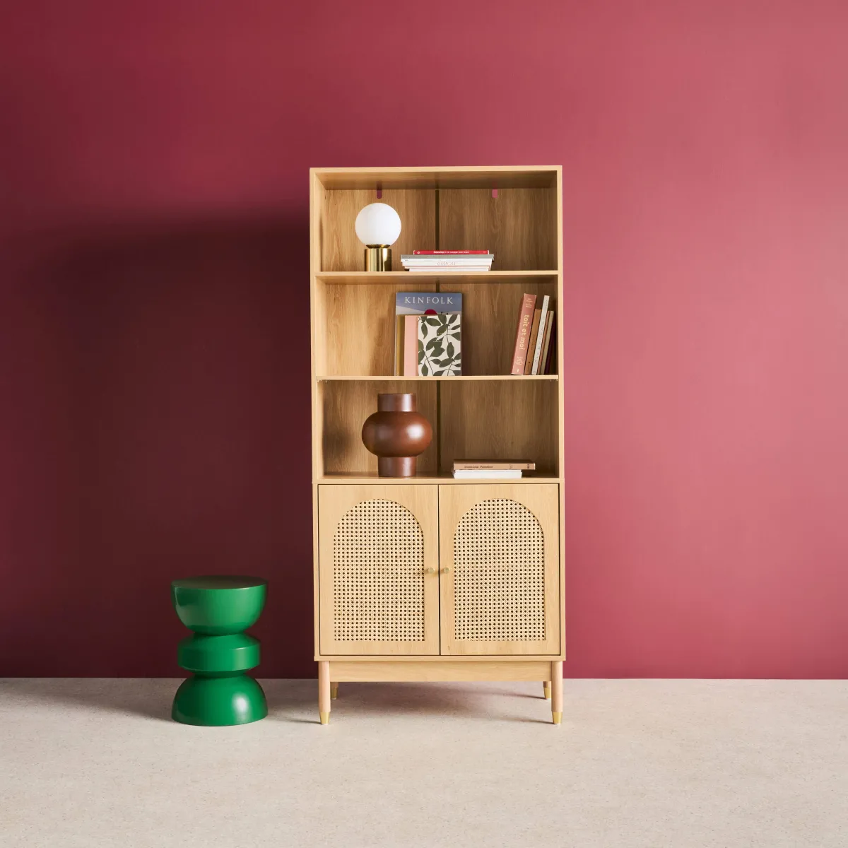sweeek Libreria in legno e cannucciato con 2 ante a 4 livelli
