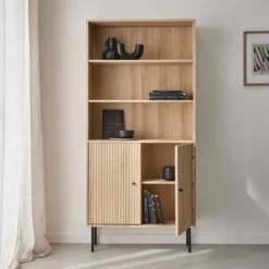 sweeek Libreria in legno e metallo nero a 2 ante