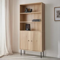sweeek Libreria in legno e metallo nero a 2 ante