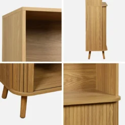 Libreria in legno scanalato con 2 ante scorrevoli a 4 livelli