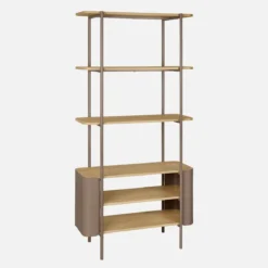 Libreria in metallo curvato e legno a 6 livelli
