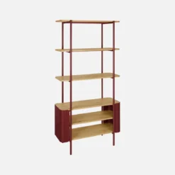 Libreria in metallo curvato e legno a 6 livelli