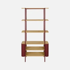 Libreria in metallo curvato e legno a 6 livelli