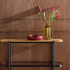 sweeek Libreria in vetro, legno e metallo a 3 livelli